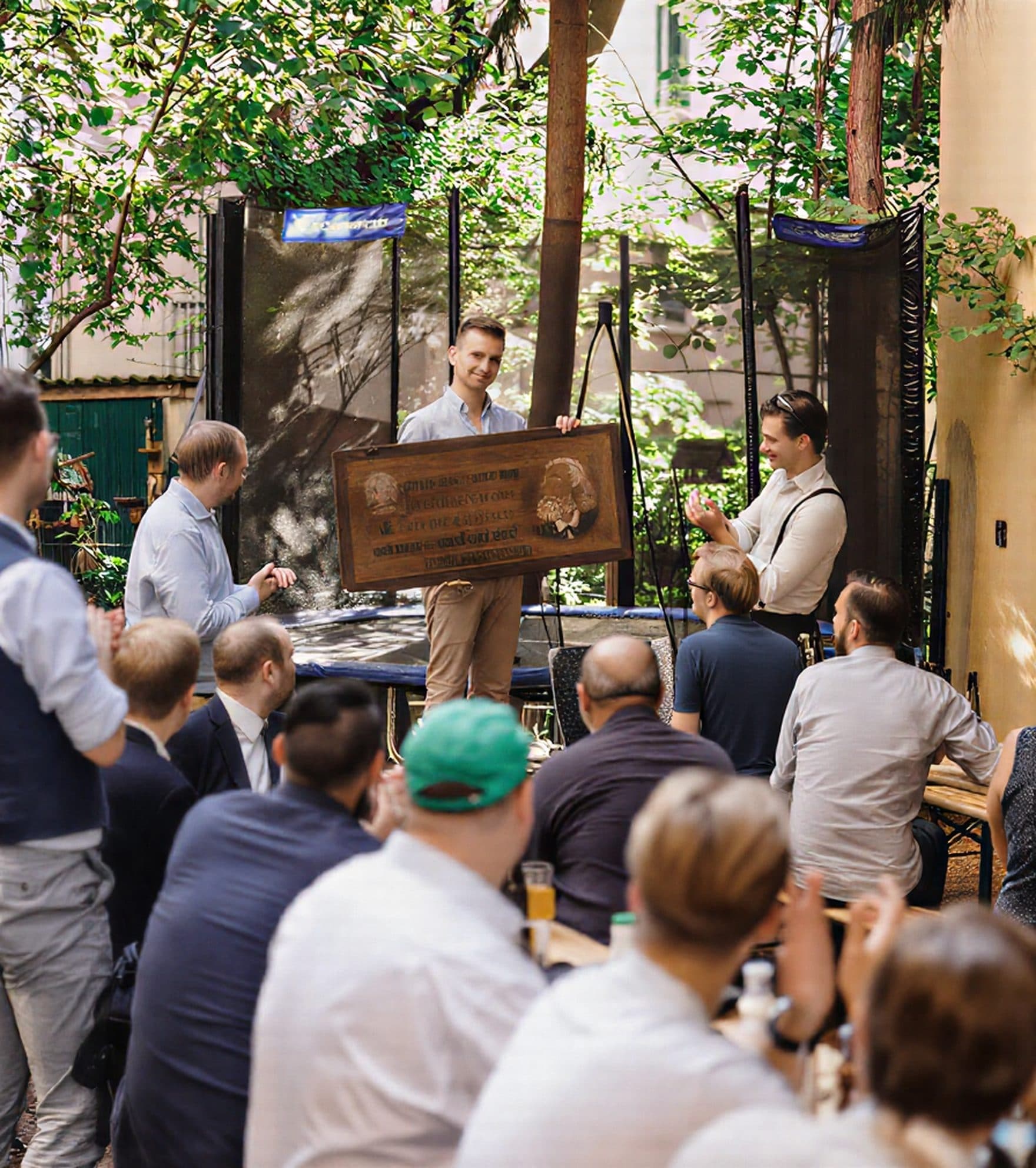 Rede bei einer Veranstaltung im Garten des Verbindungshauses