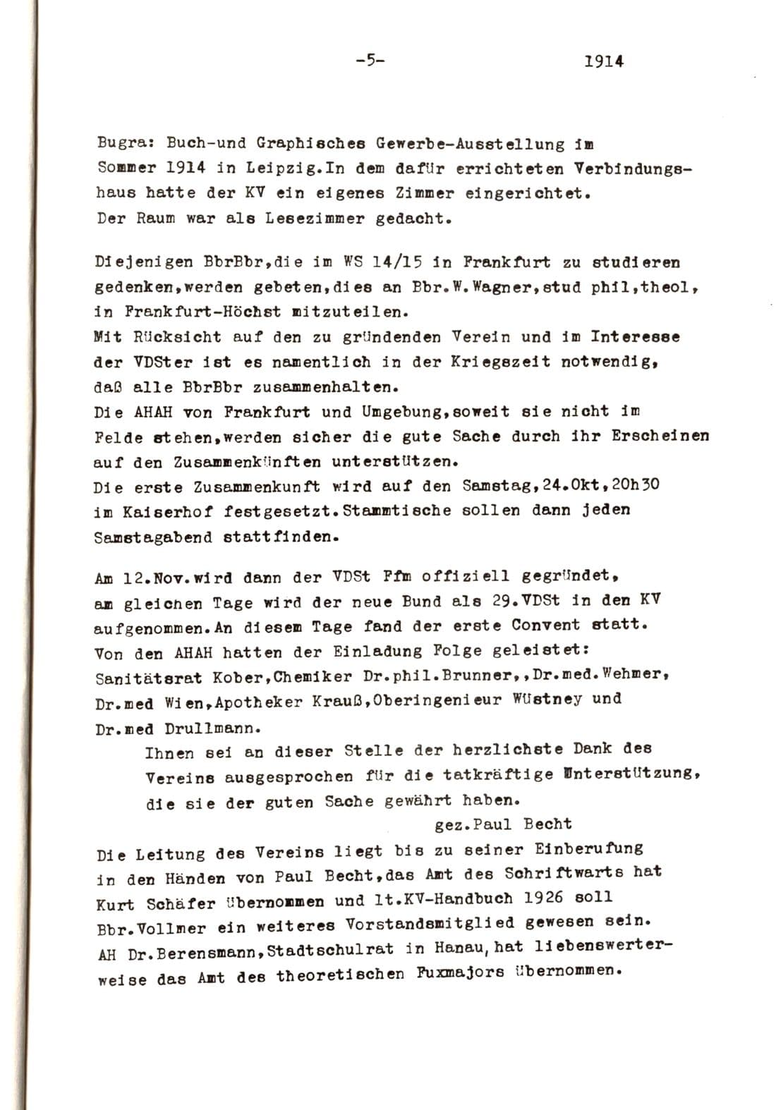 Seite der Chronik über die Gründung am 12. November 1914